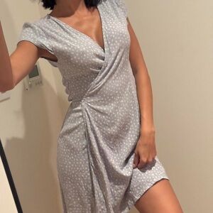 Chic Gray Wrap Dress with Dots